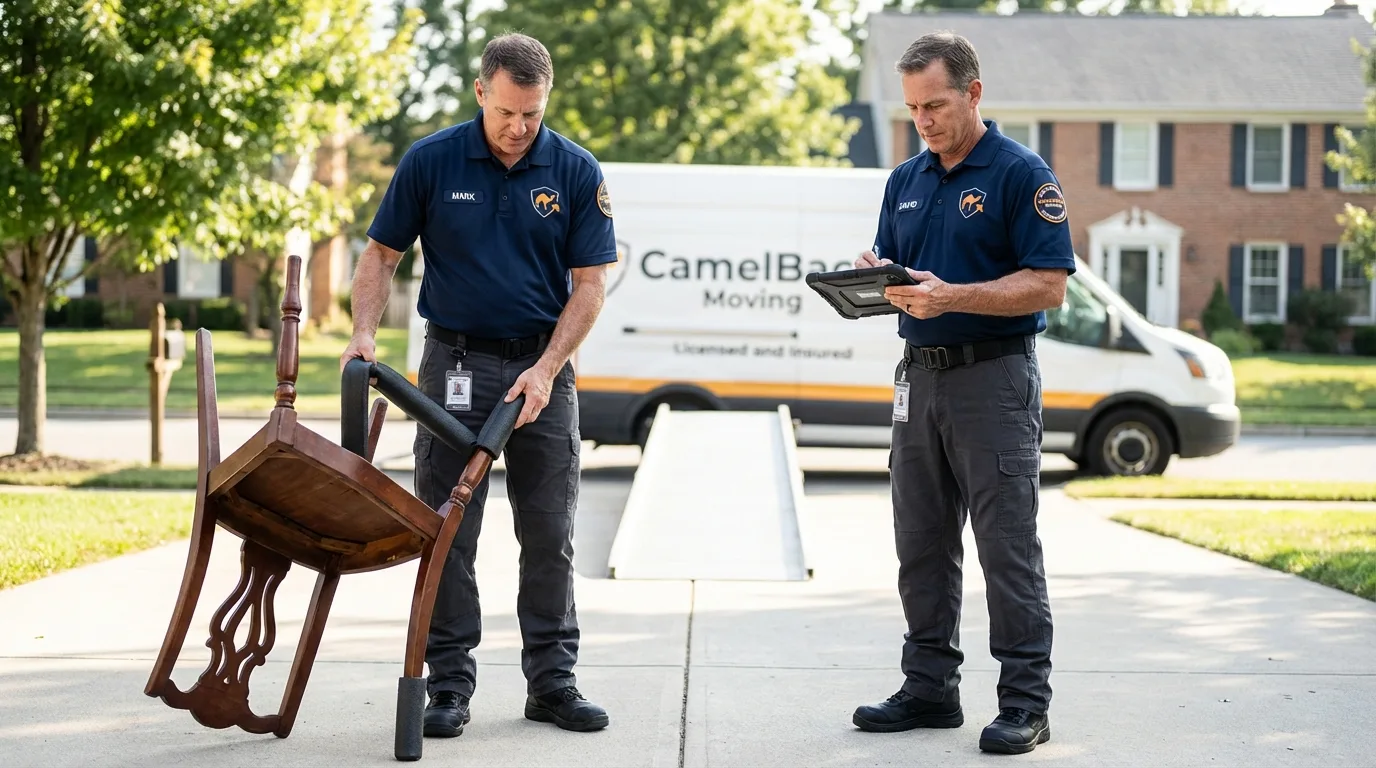 Movers inspecting furniture for damage prevention before loading in Pikeville, KY